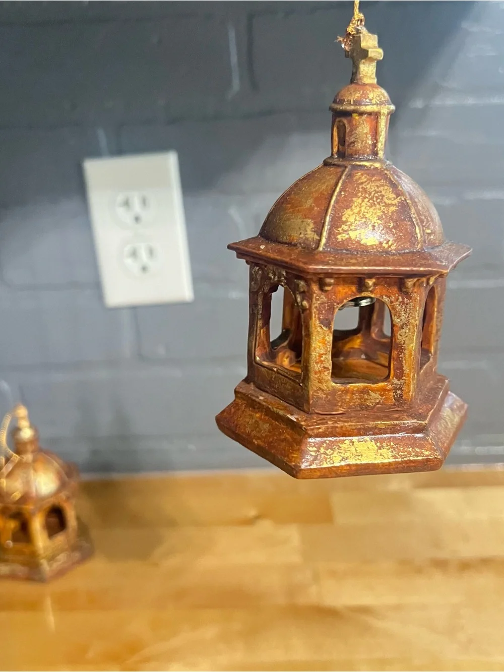 3”x5” Miniature Bell Lanterns Christmas Ornament Lot Gold/Bronze Finish (4)
